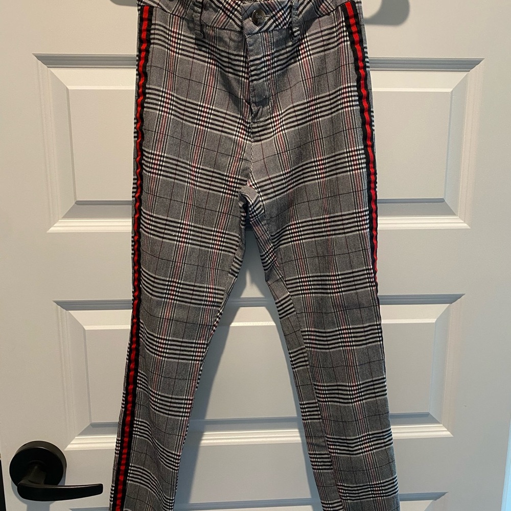 YMI Women's Plaid Pants with Red Stripes